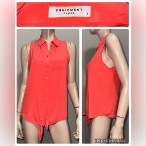Equipment Sleeveless Silk Tie Knot Coral Blouse S